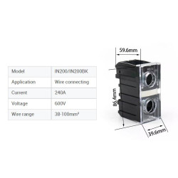 2pcs/pack DIN Rail High Current Terminal Block IN200BK 240A 1P 600V